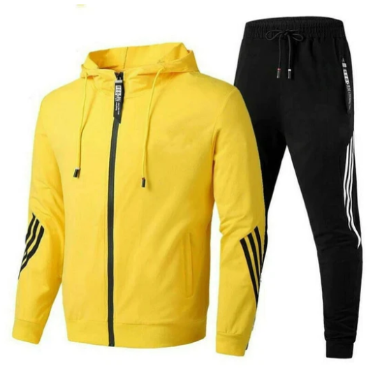 Men's Zip-Up Tracksuit Set in Cotton Blend with Striped Detail | Koossa