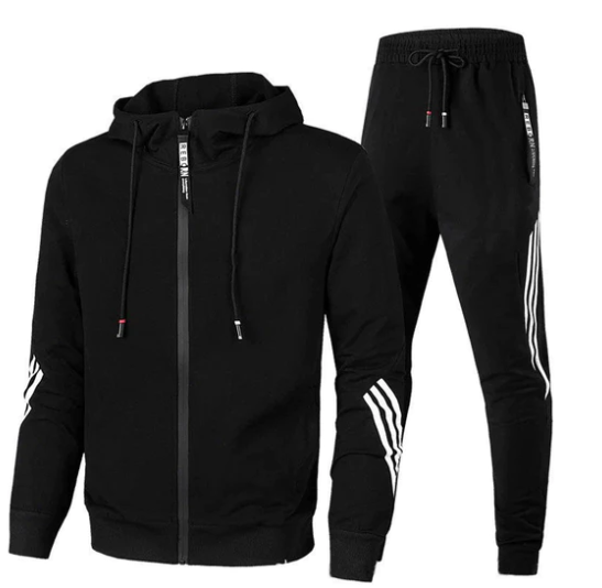 Men's Zip-Up Tracksuit Set in Cotton Blend with Striped Detail | Koossa