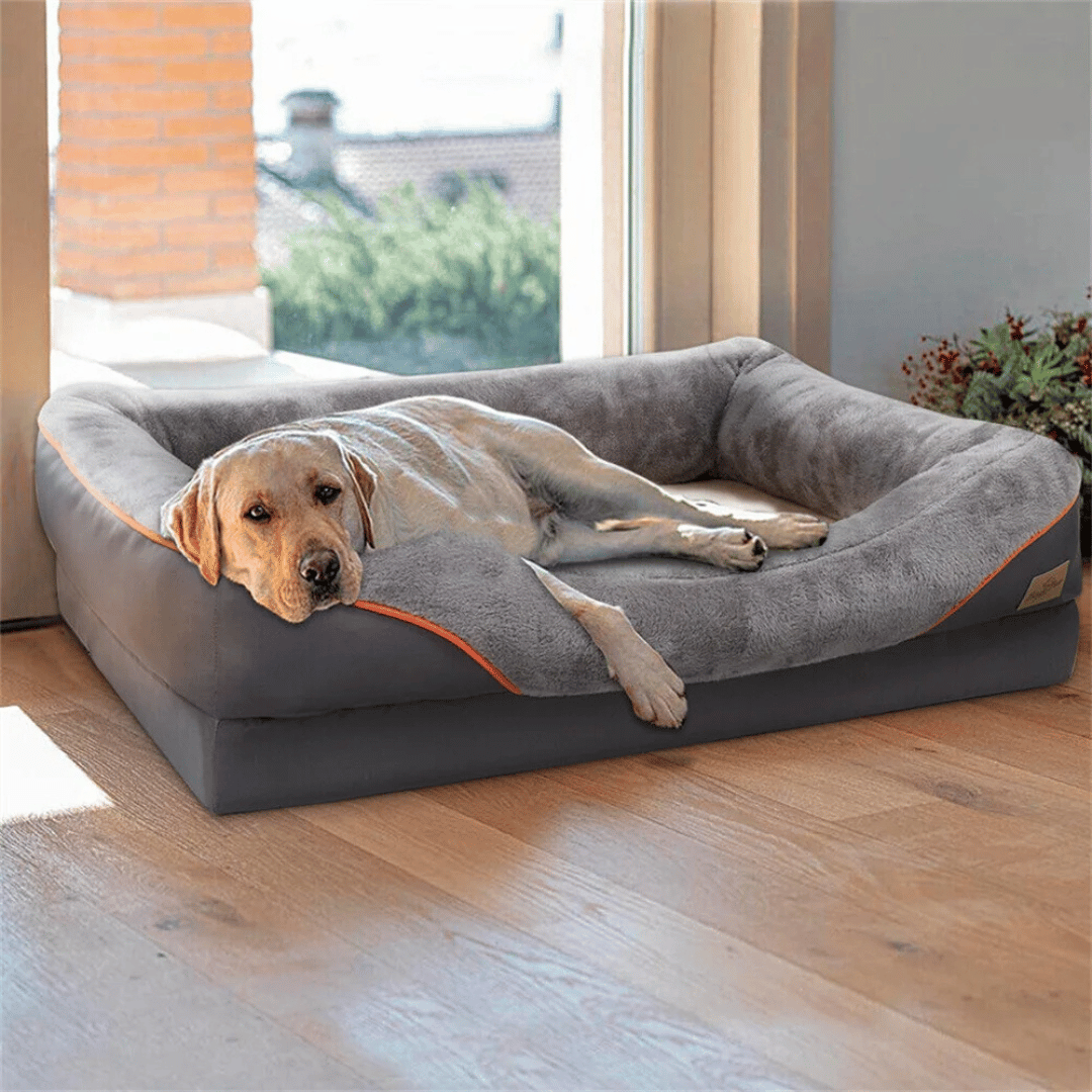 Orthopedic Dog Bed Nest Bolster Washable Grey Orange Large XL 2XL 3XL Joint Support Memory Foam Dog Sofa Bed Removable Cover | Koossa
