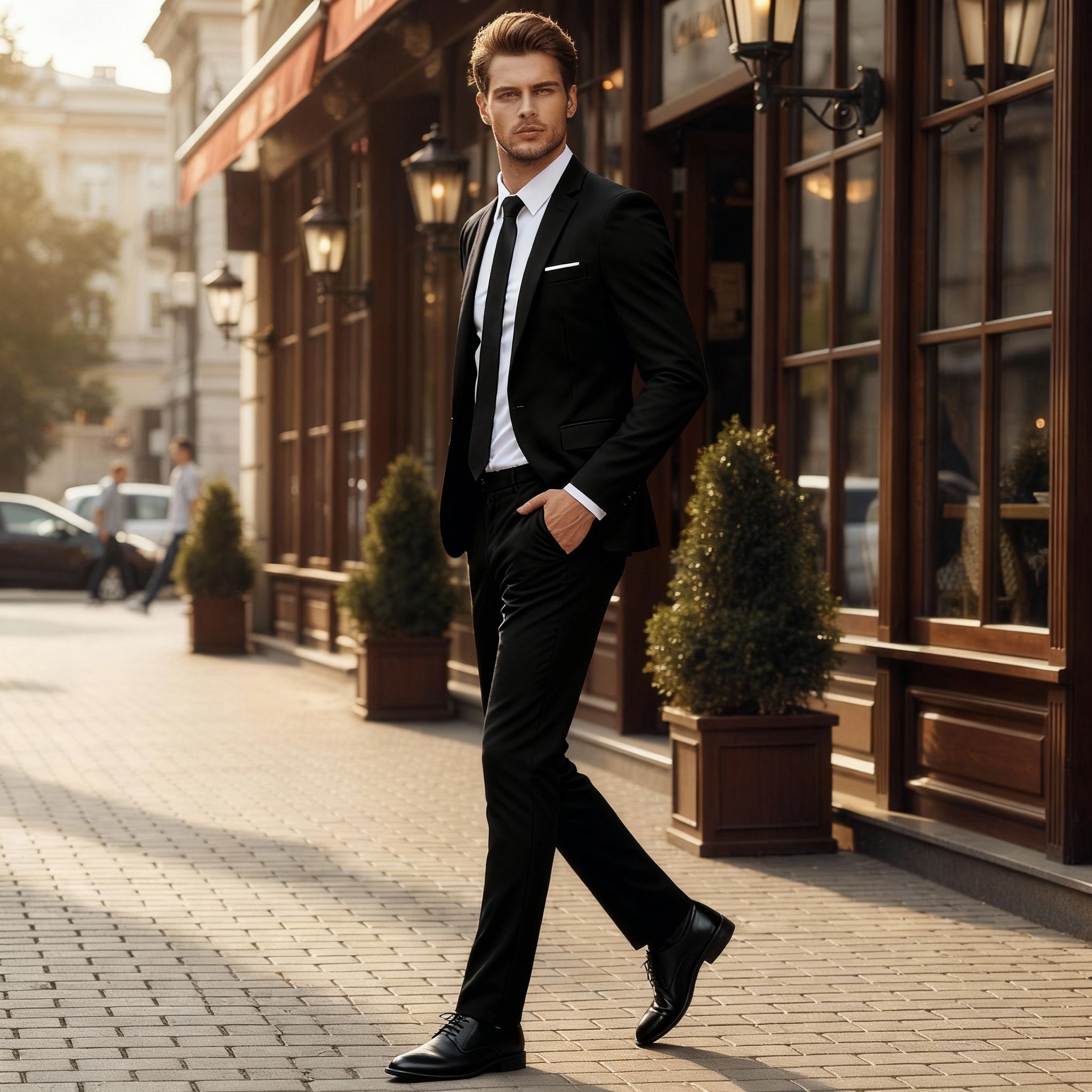 Men's Navy Slim-Fit Three-Piece Suit — Tailored Blazer, Waistcoat & Trousers for Business & Formal Occasions | Koossa