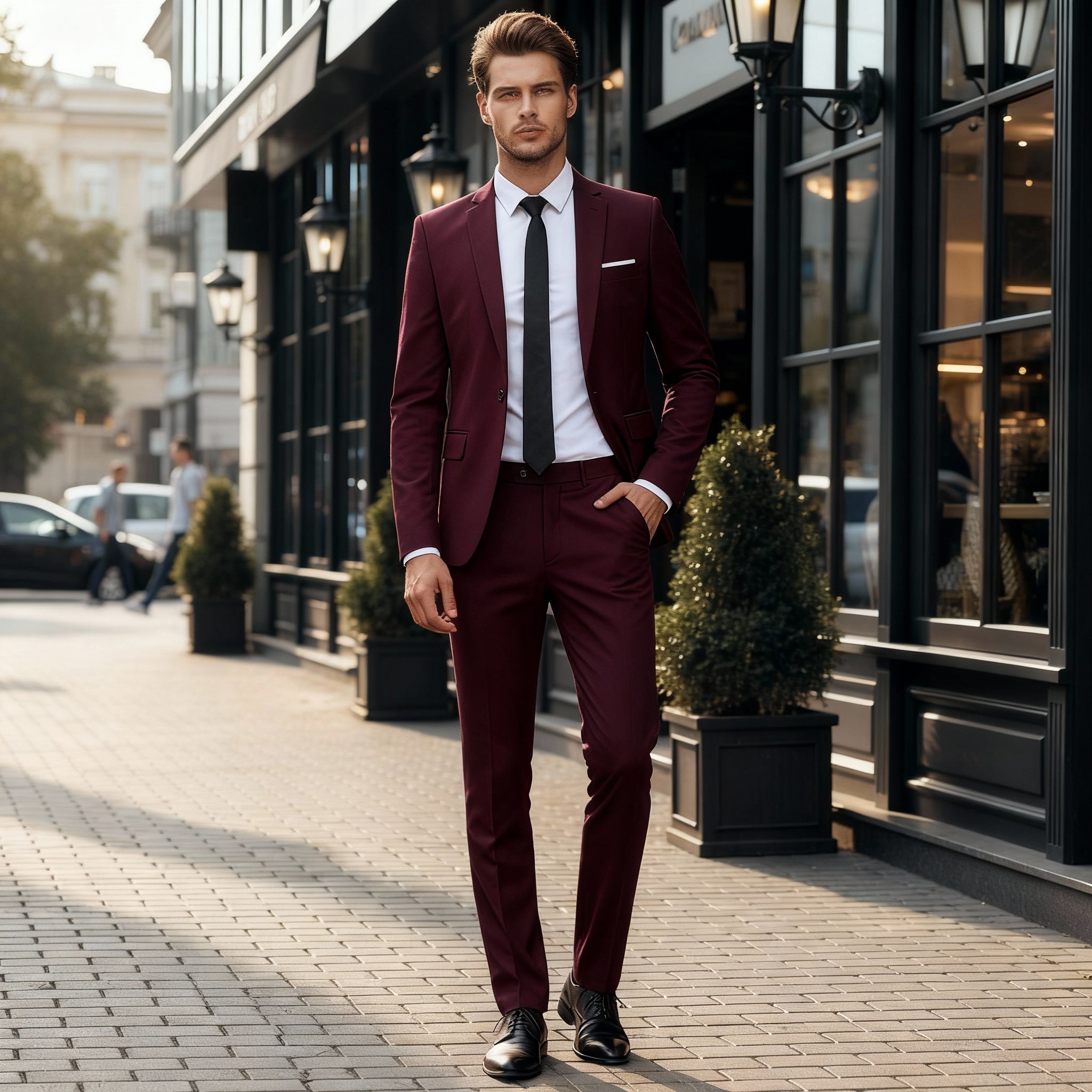 Men's Navy Slim-Fit Three-Piece Suit — Tailored Blazer, Waistcoat & Trousers for Business & Formal Occasions | Koossa