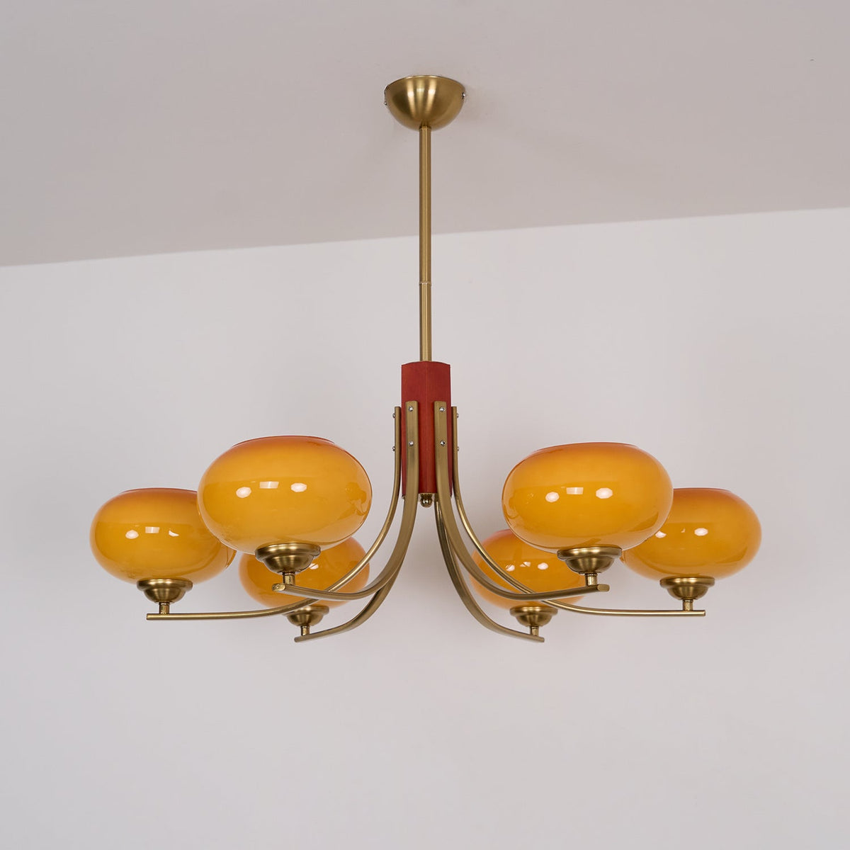 Multi-Globe Pendant Chandelier with Amber Glass Shades and Wood Accents for Dining Room | Lonoma