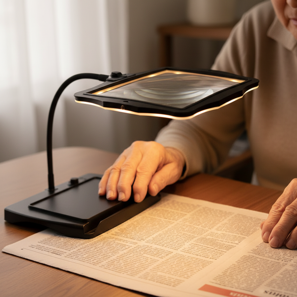 Rechargeable LED Magnifying Lamp 3x Hands-Free Gooseneck Reading Light for Crafts, Sewing, Embroidery & Close Work, Black or White | Lonoma