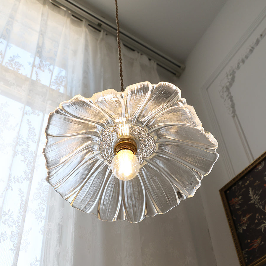 Floral Glass Flush Mount or Drop Ceiling Light with Brass Accents – Clear, Green or Pink Petal Shades for Bedroom, Dining Room | Lonoma