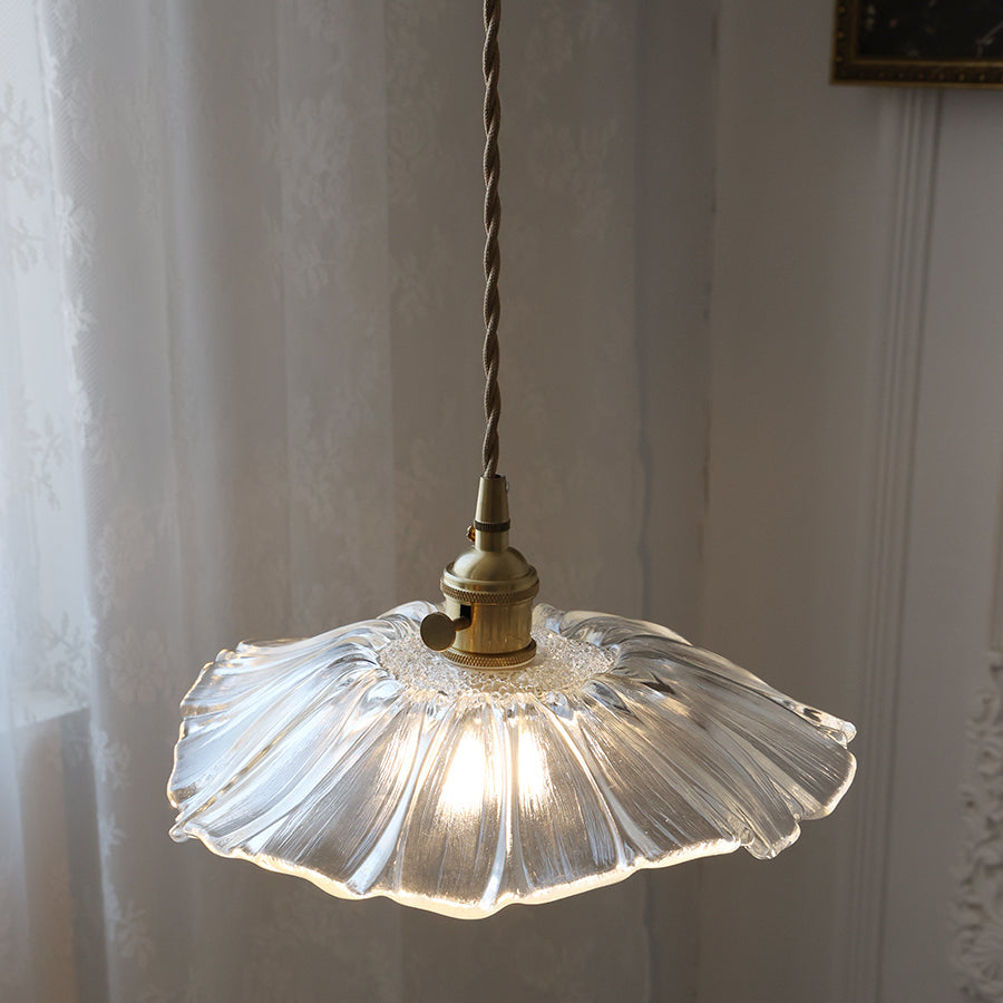 Floral Glass Flush Mount or Drop Ceiling Light with Brass Accents – Clear, Green or Pink Petal Shades for Bedroom, Dining Room | Lonoma