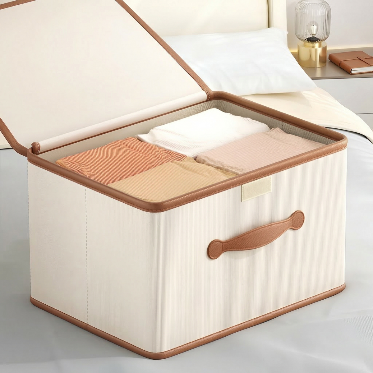 Collapsible Fabric Storage Bin with Lid and Handles for Closet Bedroom Organizer, Reinforced Oxford Cloth Box for Clothes Linens Toys | Lonoma