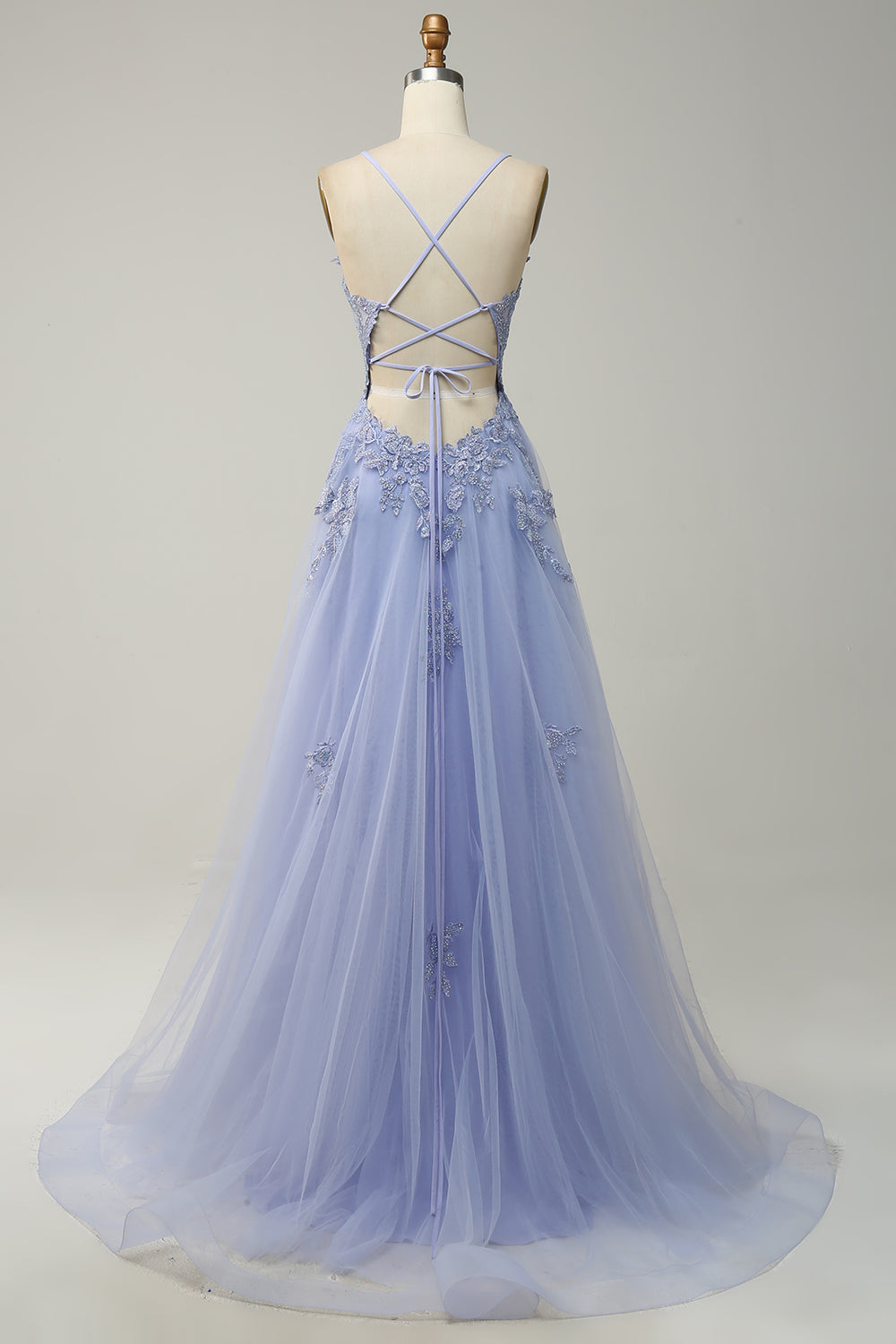 Women's Floor-Length A-Line Evening Gown with Adjustable Lace-Up Back and Spaghetti Straps | Koossa