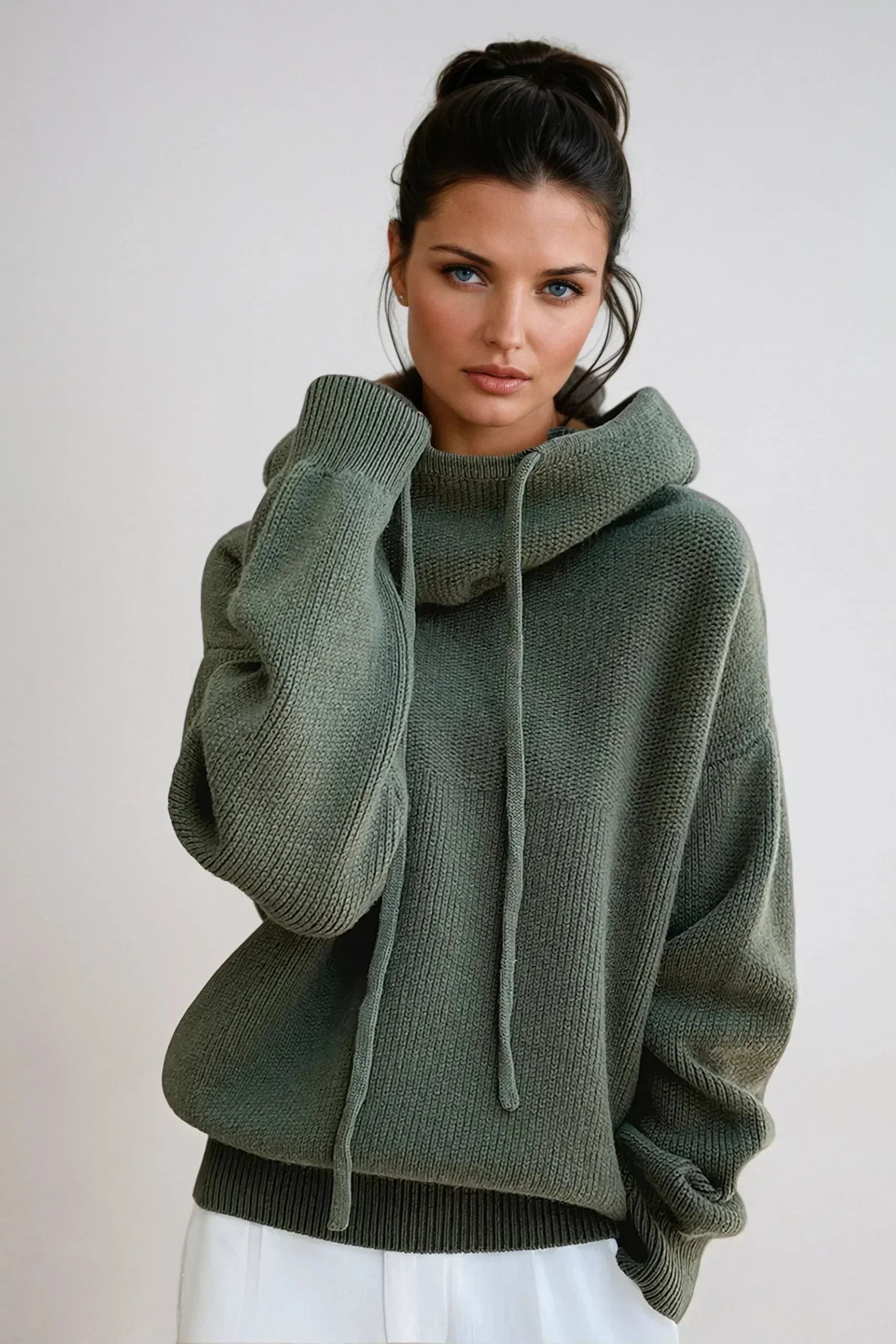 Women's Roll Neck Hooded Jumper in Soft Knit – Relaxed Fit Turtleneck Sweater for Effortless Layering and Everyday Elegance | Koossa