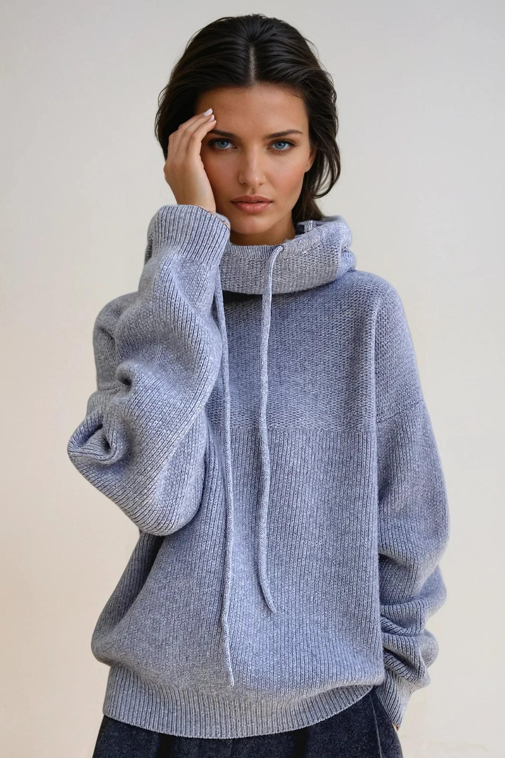 Women's Roll Neck Hooded Jumper in Soft Knit – Relaxed Fit Turtleneck Sweater for Effortless Layering and Everyday Elegance | Koossa