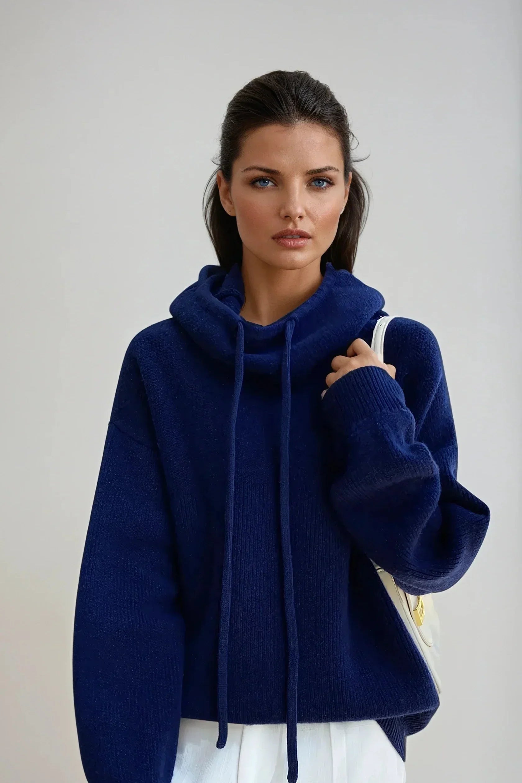 Women's Roll Neck Hooded Jumper in Soft Knit – Relaxed Fit Turtleneck Sweater for Effortless Layering and Everyday Elegance | Koossa