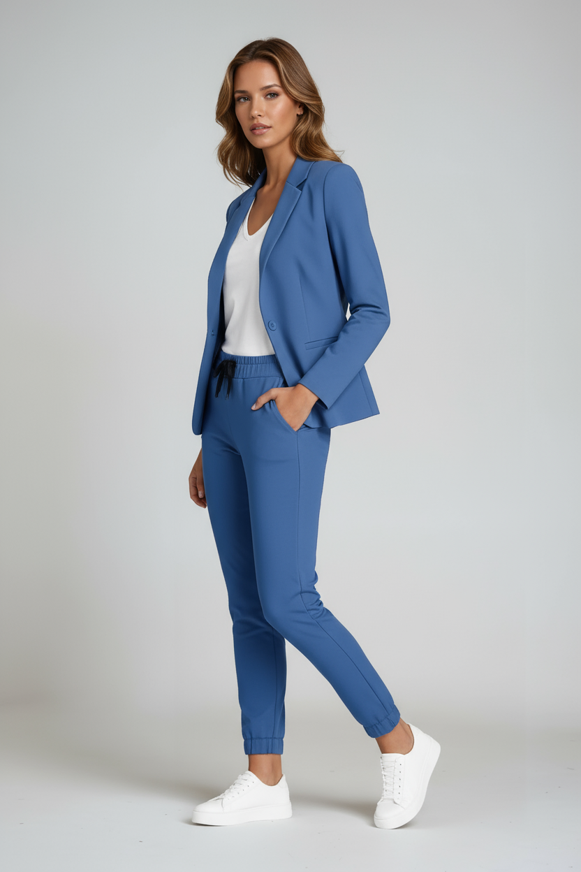 Women's Tailored Blazer and Drawstring Trouser Co-ord Set in Blue, Beige, Grey and Black | Koossa