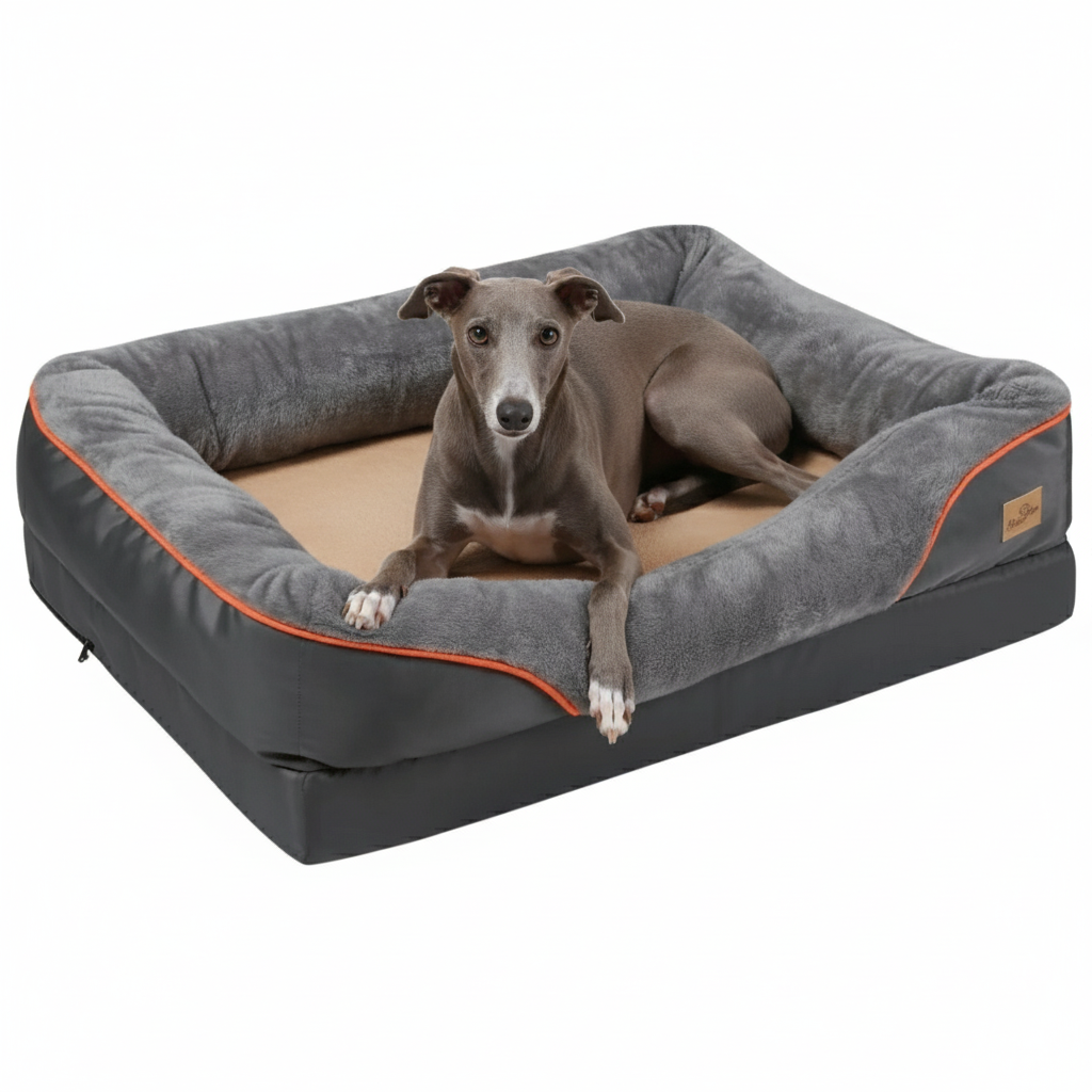 Orthopedic Dog Bed Nest Bolster Washable Grey Orange Large XL 2XL 3XL Joint Support Memory Foam Dog Sofa Bed Removable Cover | Koossa