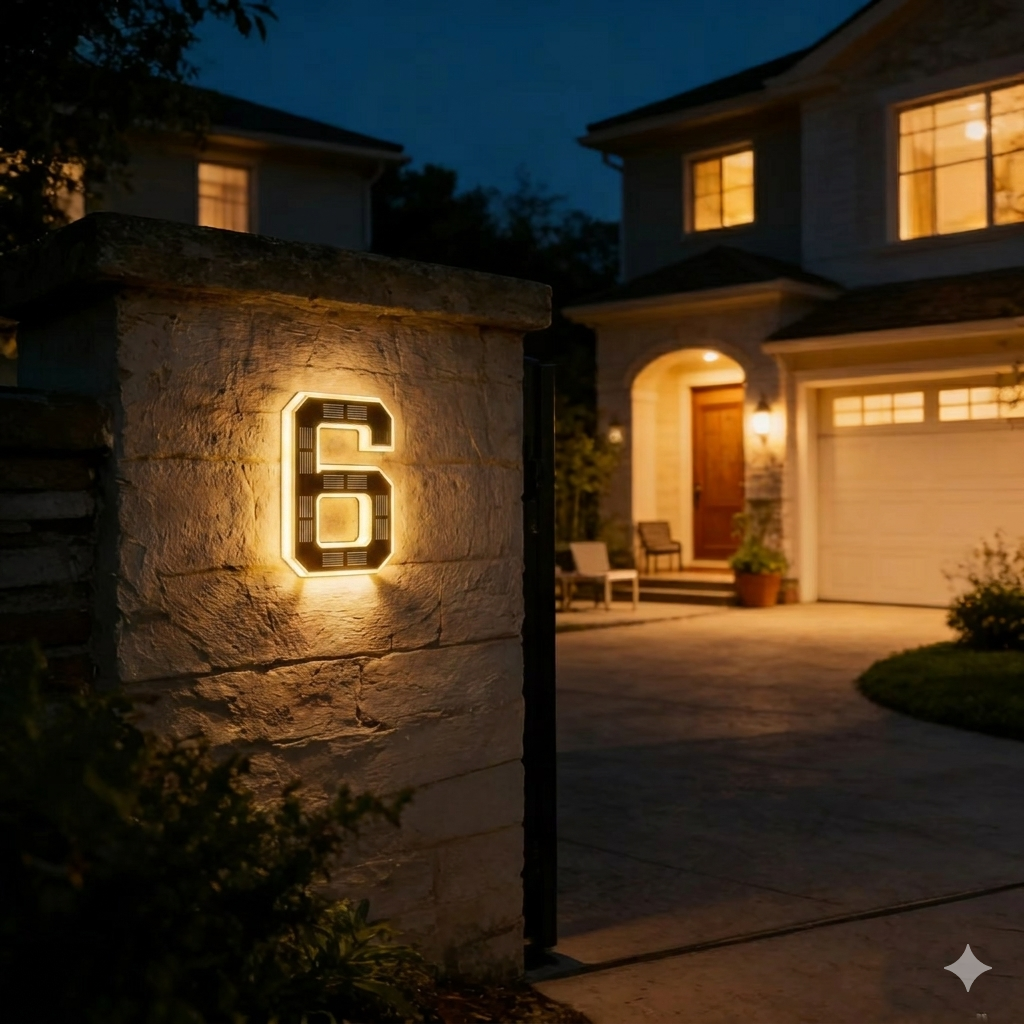 Plaque de numéro de maison solaire à LED automatique crépusculaire autonome extérieur chiffres lettres | Koossa