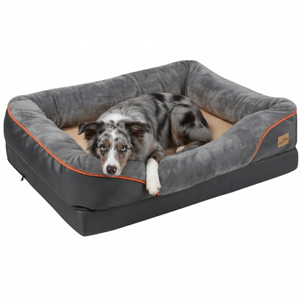 Orthopedic Dog Bed Nest Bolster Washable Grey Orange Large XL 2XL 3XL Joint Support Memory Foam Dog Sofa Bed Removable Cover | Koossa