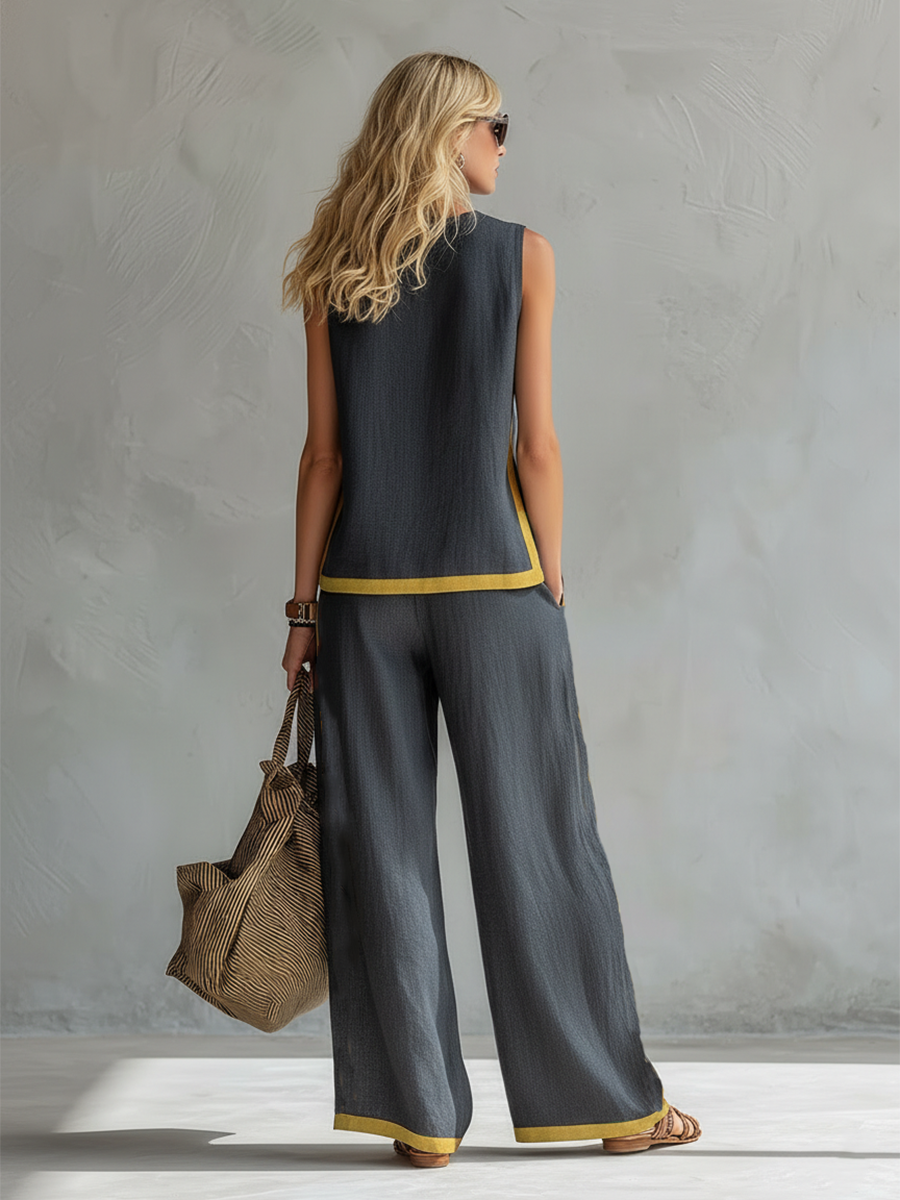 Women's Sleeveless Top and Wide-Leg Trouser Co-ord in Six Colours for Work and Leisure | Koossa