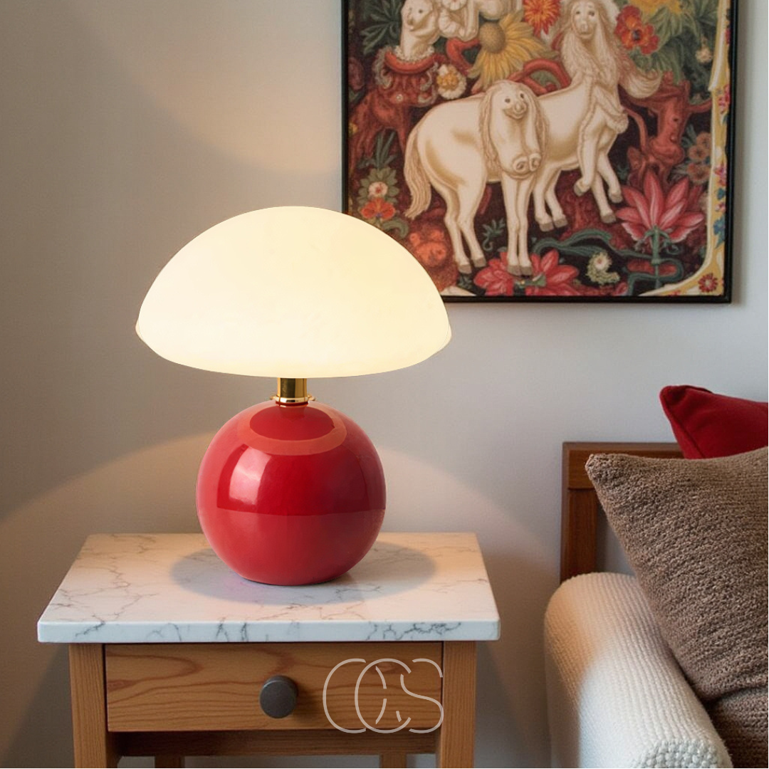 Lampe à poser design champignon dimmable LED céramique mat blanc chaud lecture ambiance chambre salon bureau | Koossa
