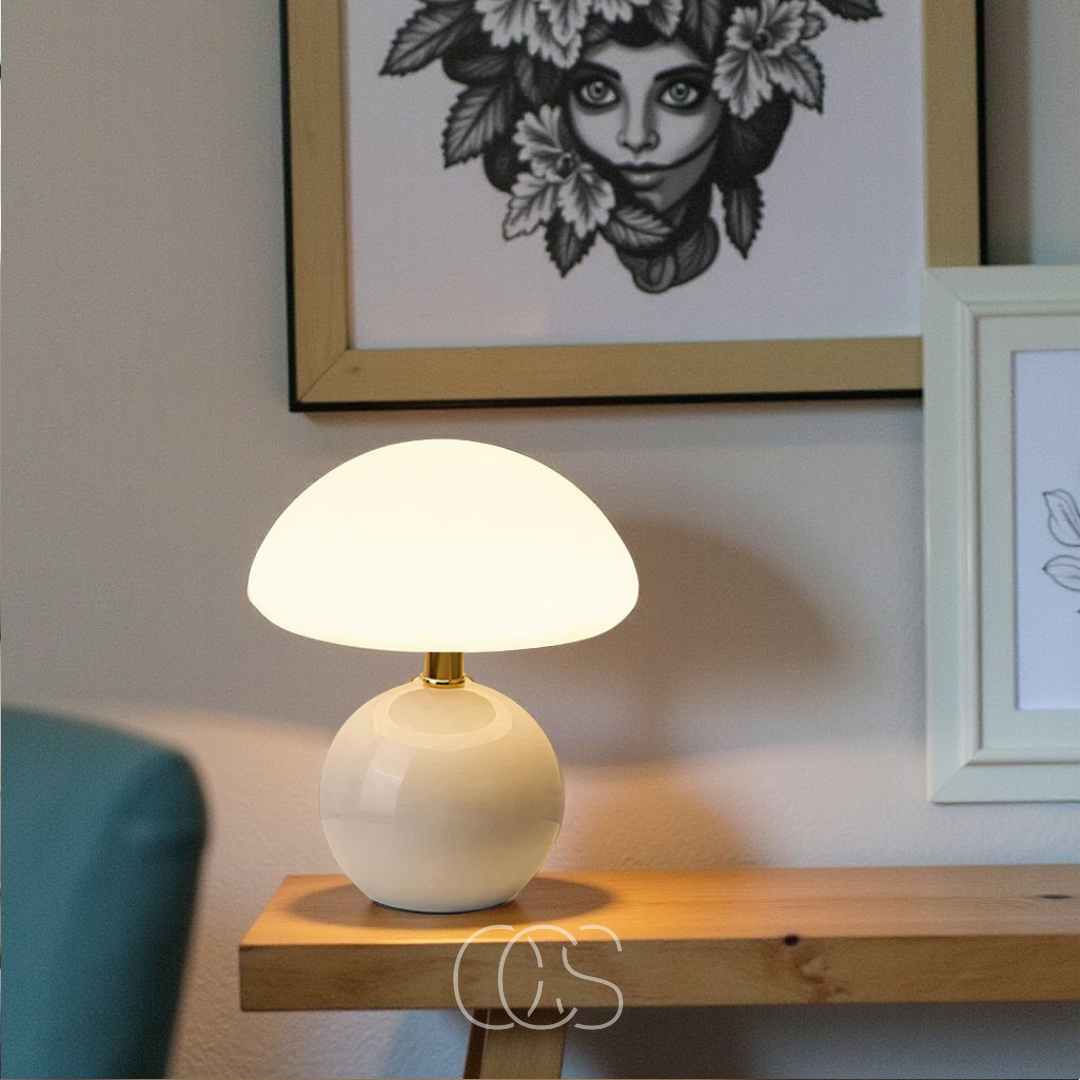 Lampe à poser design champignon dimmable LED céramique mat blanc chaud lecture ambiance chambre salon bureau | Koossa