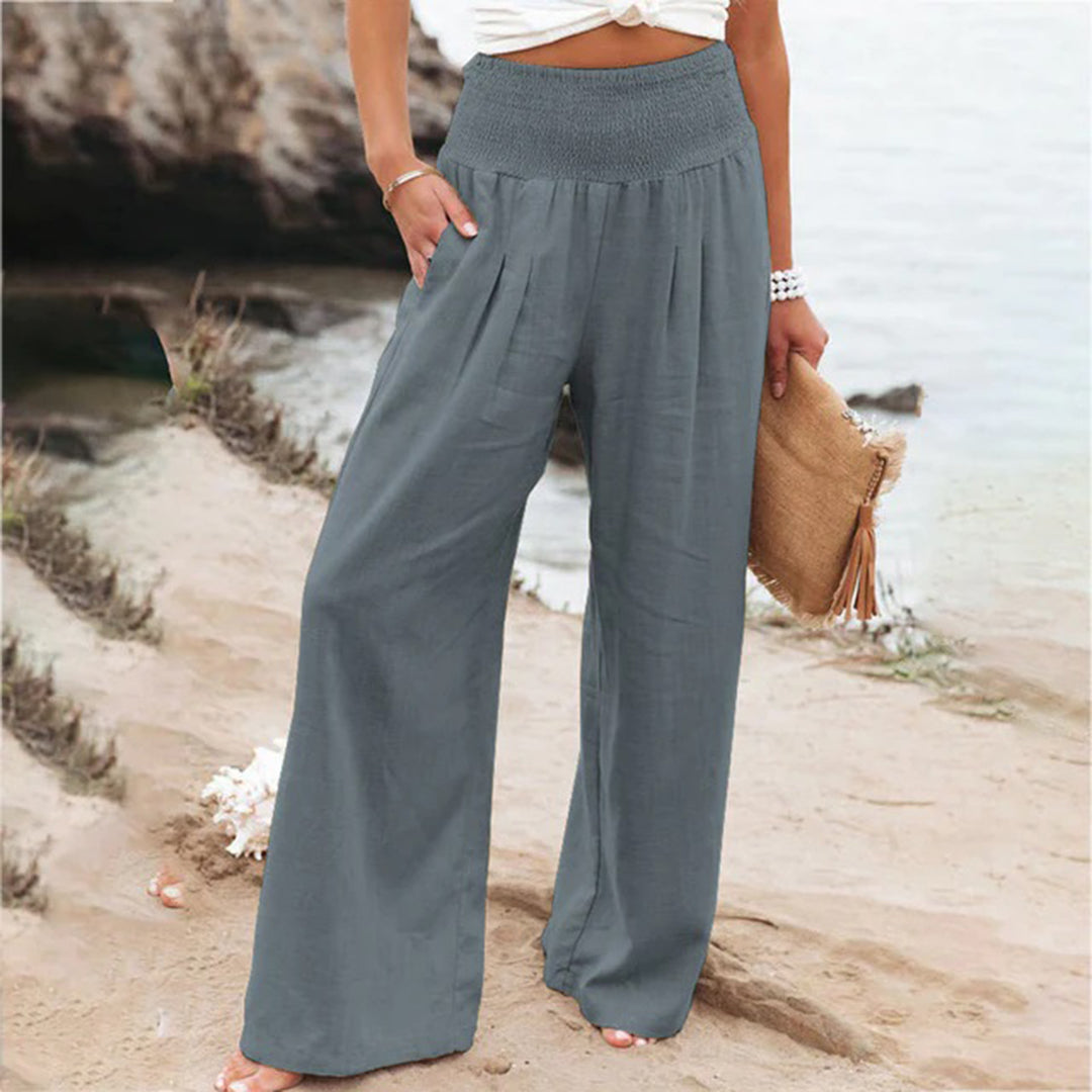 Women's Elasticated Wide-Leg Summer Trousers — Comfortable Casual Trousers for Warm Weather & Everyday Wear | Koossa