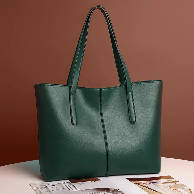 Structured Tote Bag with Long Shoulder Straps in Vegan Leather — Black, Green, Red & Silver | Koossa