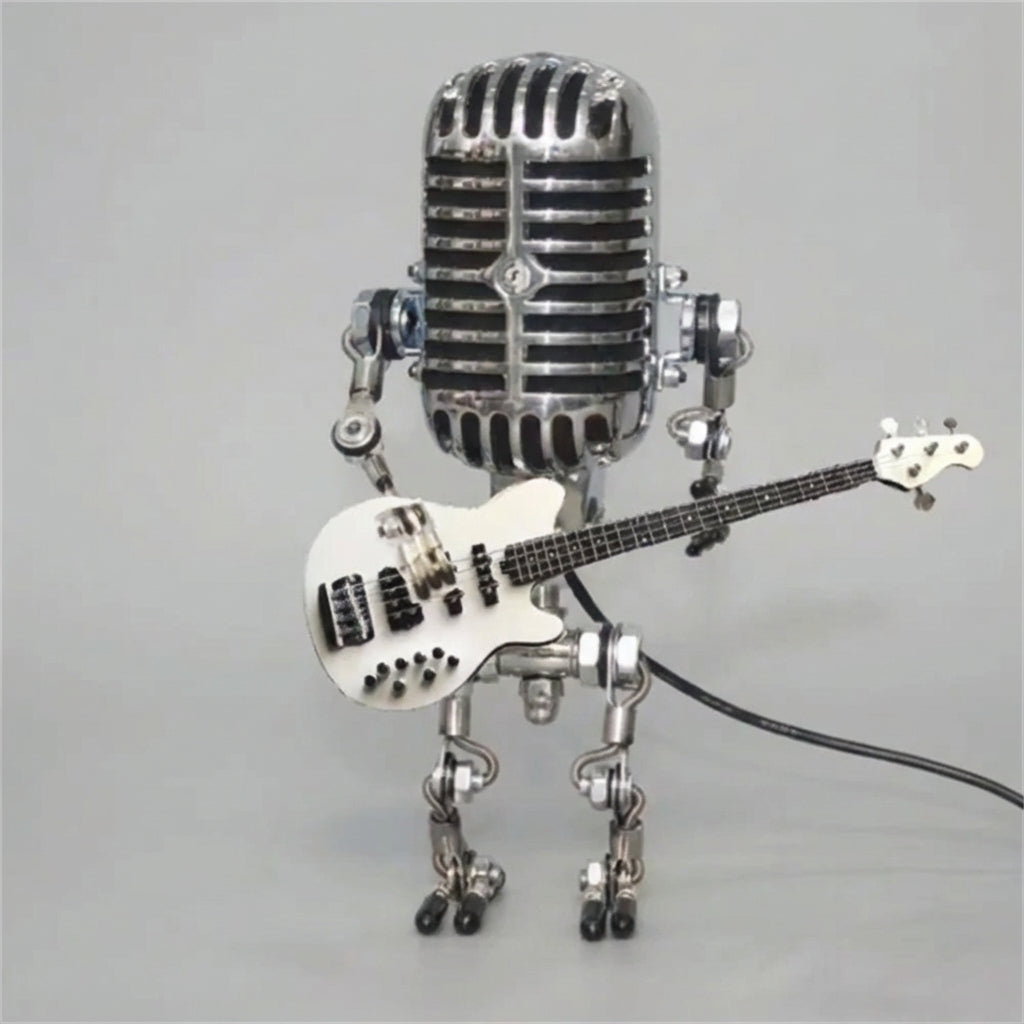 Robot Guitar Table Lamp, 8.7 in Warm LED Accent Light, Battery or USB Powered, Nightstand, Desk & Music Room Decor Gift | Lonoma