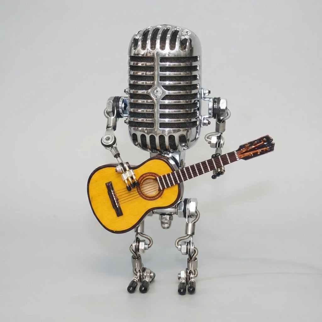 Robot Guitar Table Lamp, 8.7 in Warm LED Accent Light, Battery or USB Powered, Nightstand, Desk & Music Room Decor Gift | Lonoma