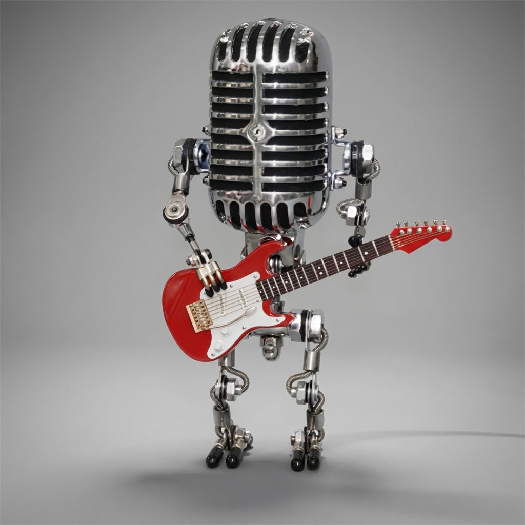 Robot Guitar Table Lamp, 8.7 in Warm LED Accent Light, Battery or USB Powered, Nightstand, Desk & Music Room Decor Gift | Lonoma