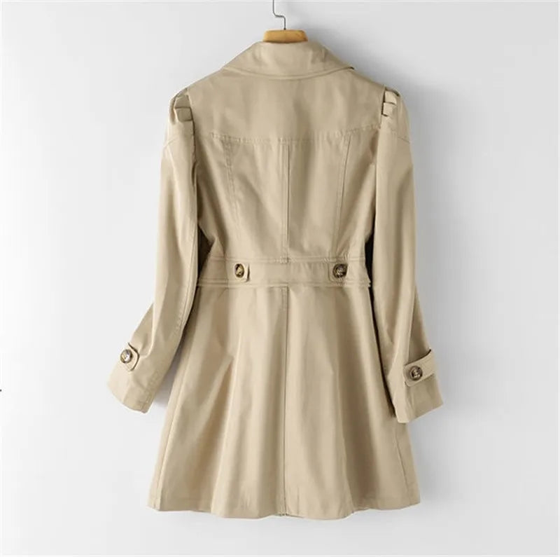 Women's Single-Breasted Trench Coat in Structured Cotton Blend – Tailored Knee-Length Design for Versatile Layering | Koossa