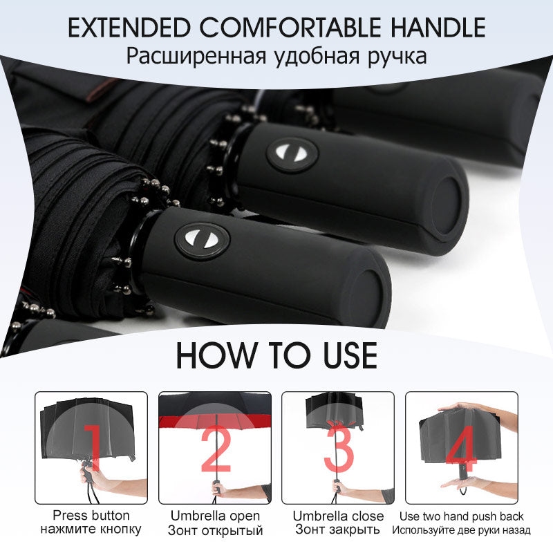 Windproof Inverted Umbrella with Auto-Open Button for Rain & Sun Protection – Reverse Close Design | Lonoma