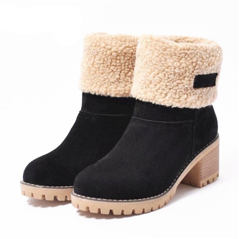 Women's Foldover Ankle Boots in Black, Brown & Grey for Autumn Days | Warm Block Heel Winter Footwear with Cushioned Lining | Koossa