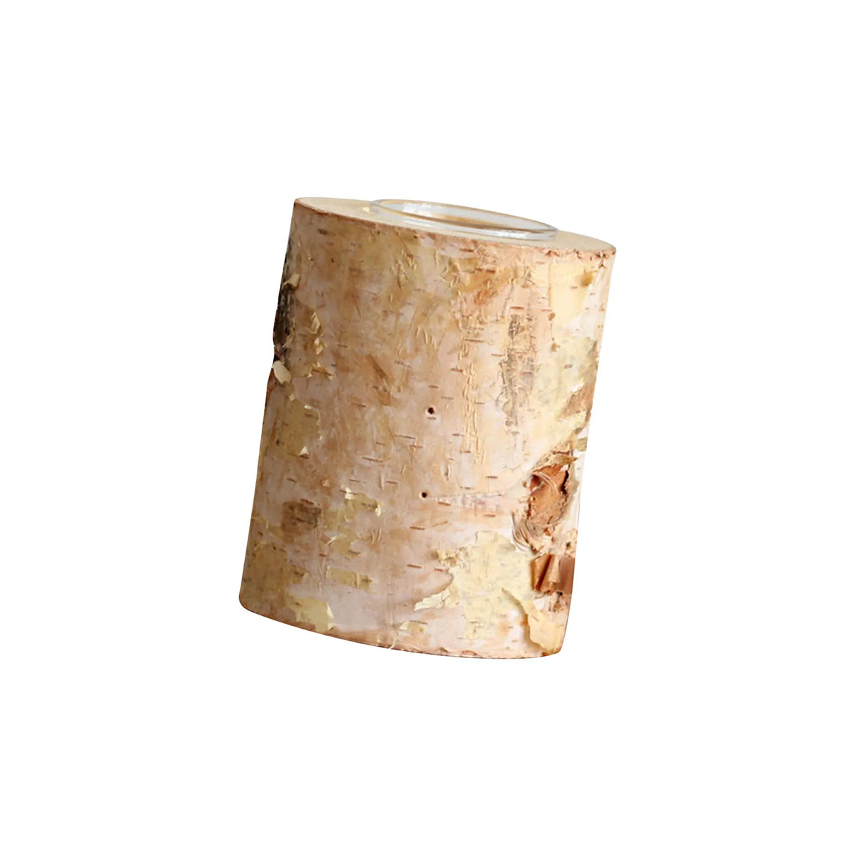 Birch Wood Tealight Candle Holder with Glass Insert – Natural Log Candleholder for Dining Table Centerpiece & Living Room Decor | Lonoma