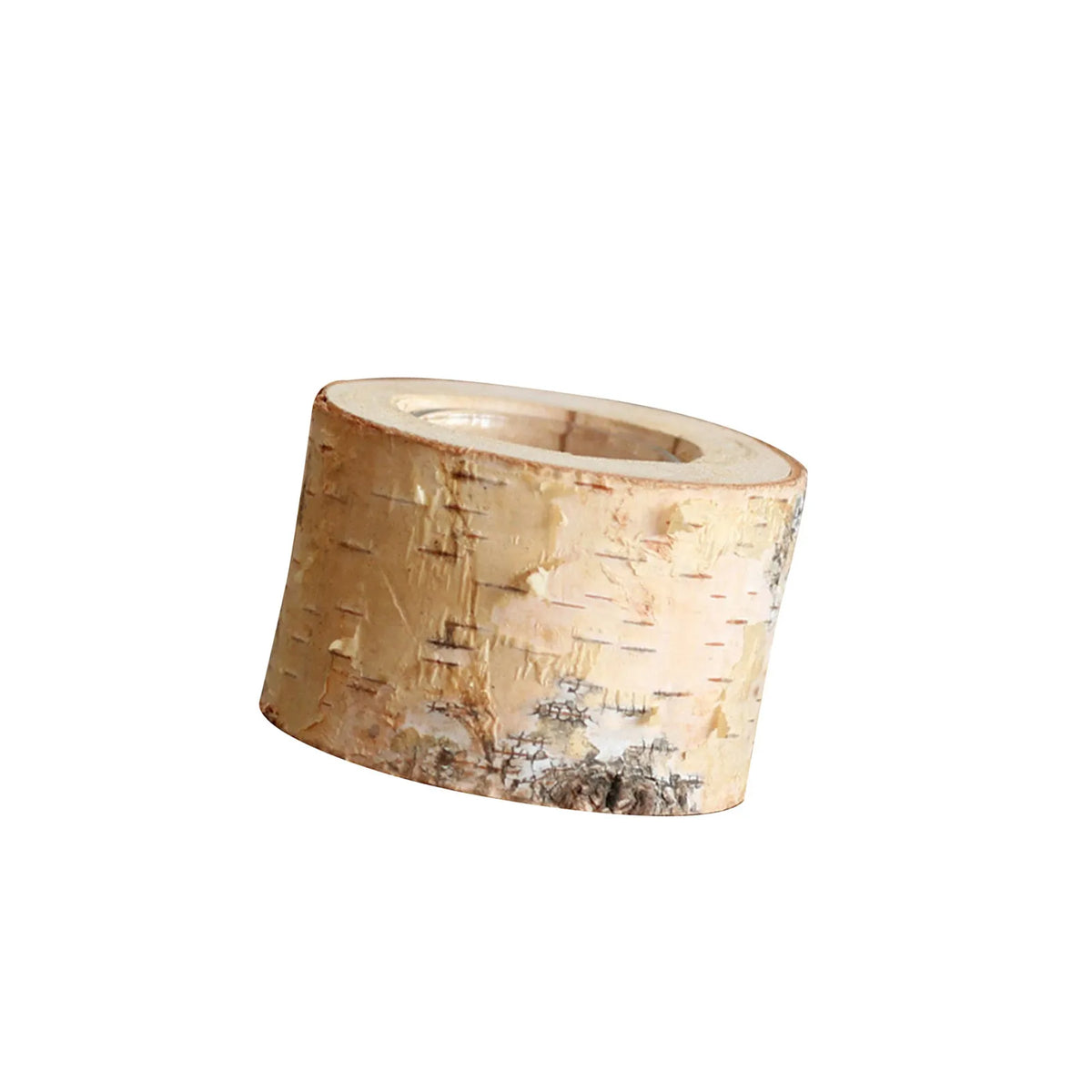 Rustic Birch Wood Tealight Candle Holder with Glass Insert, Natural Bark Table Centerpiece for Home Decor, Dining & Cozy Ambiance | Lonoma