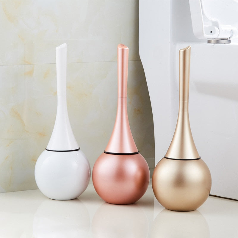 Freestanding Toilet Brush Holder Set 16 in Tall, ABS & Stainless Steel Bathroom Toilet Bowl Brush, Copper or Silver Finish, Compact Design | Lonoma