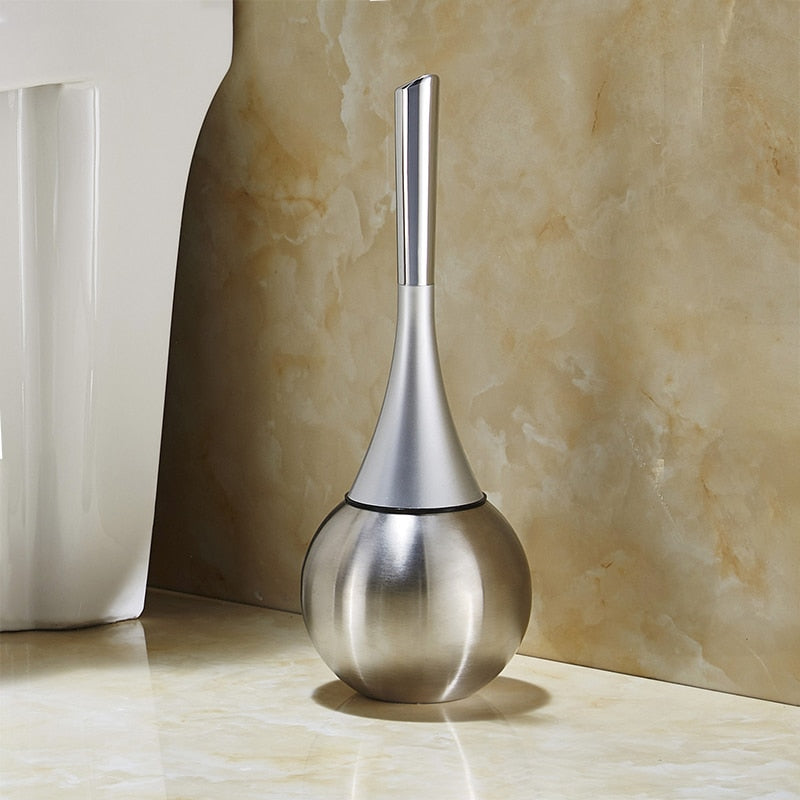 Freestanding Toilet Brush Holder Set 16 in Tall, ABS & Stainless Steel Bathroom Toilet Bowl Brush, Copper or Silver Finish, Compact Design | Lonoma