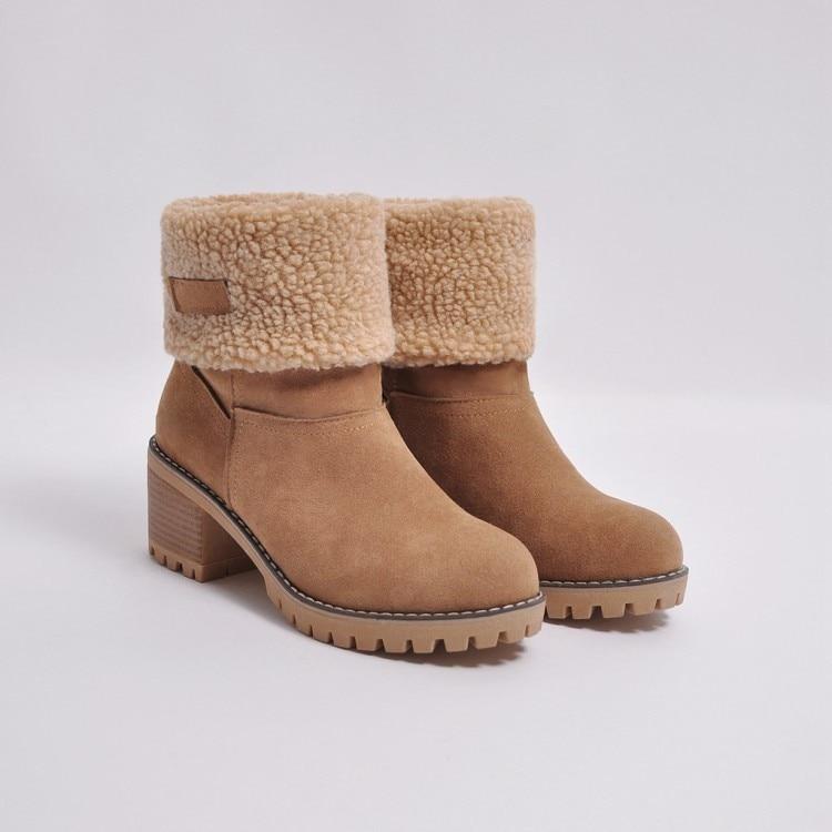 Women's Foldover Ankle Boots in Black, Brown & Grey for Autumn Days | Warm Block Heel Winter Footwear with Cushioned Lining | Koossa