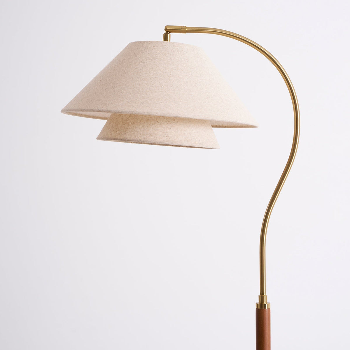 Double Fabric Shade Floor Lamp with Wood & Metal Stand 61 in Tall Statement Lighting for Living Room Bedroom Modern Ambient Uplight | Lonoma