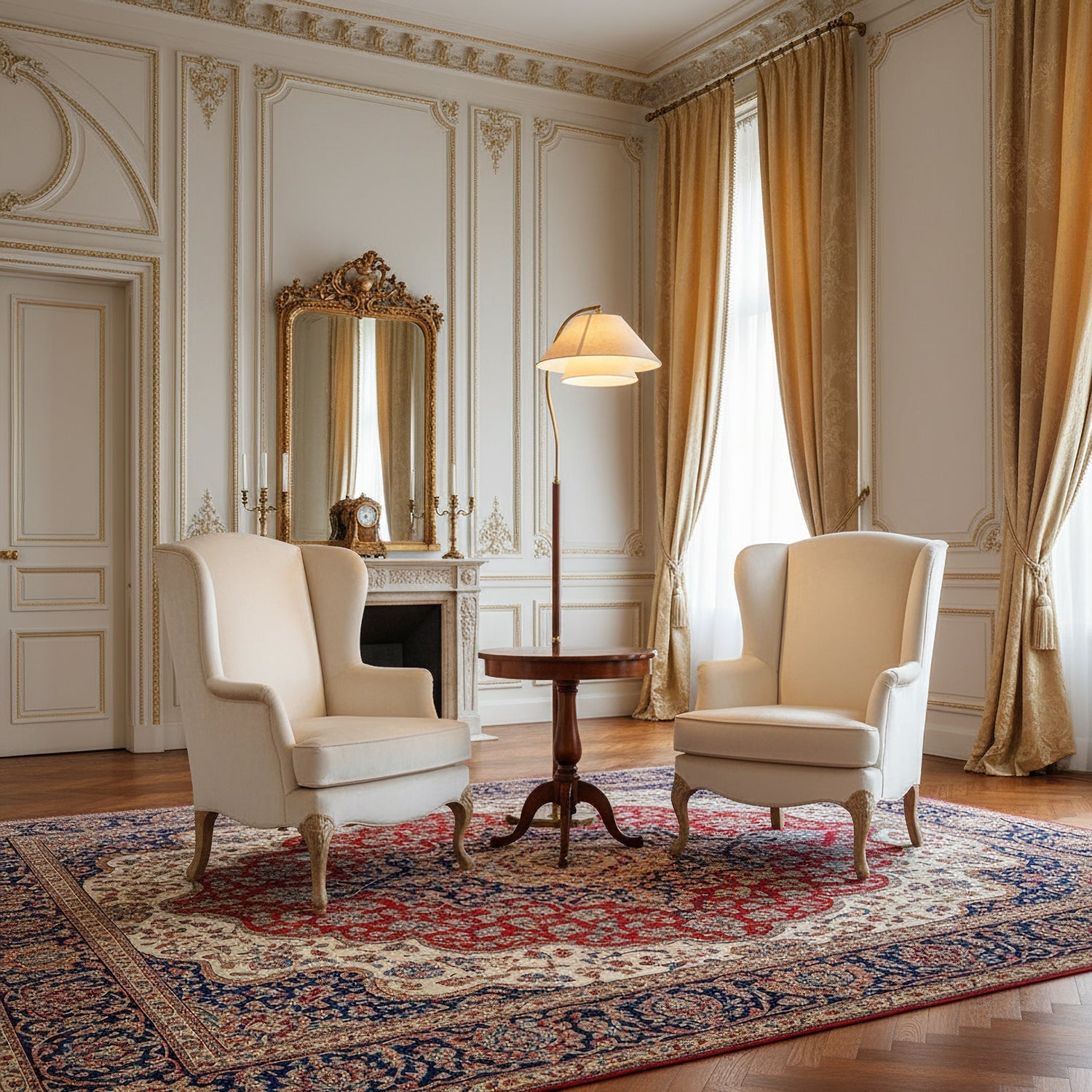 Lampadaire double abat-jour tissu lin et bois 155 cm design élégant salon chambre lumière douce ambiance | Koossa
