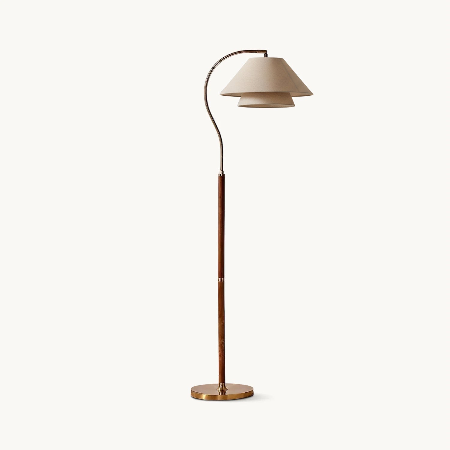 Lampadaire double abat-jour tissu lin et bois 155 cm design élégant salon chambre lumière douce ambiance | Koossa