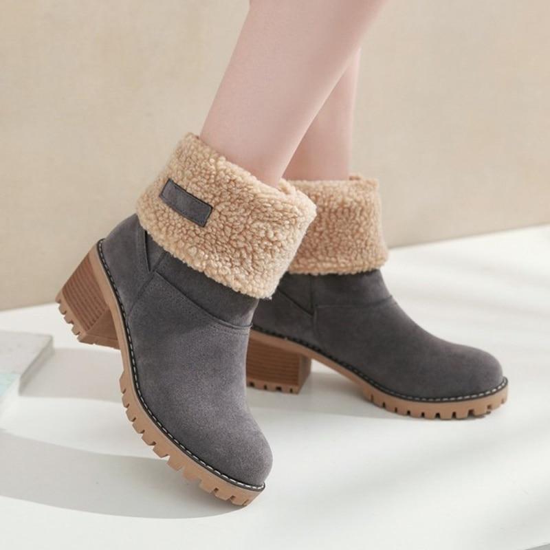 Women's Foldover Ankle Boots in Black, Brown & Grey for Autumn Days | Warm Block Heel Winter Footwear with Cushioned Lining | Koossa