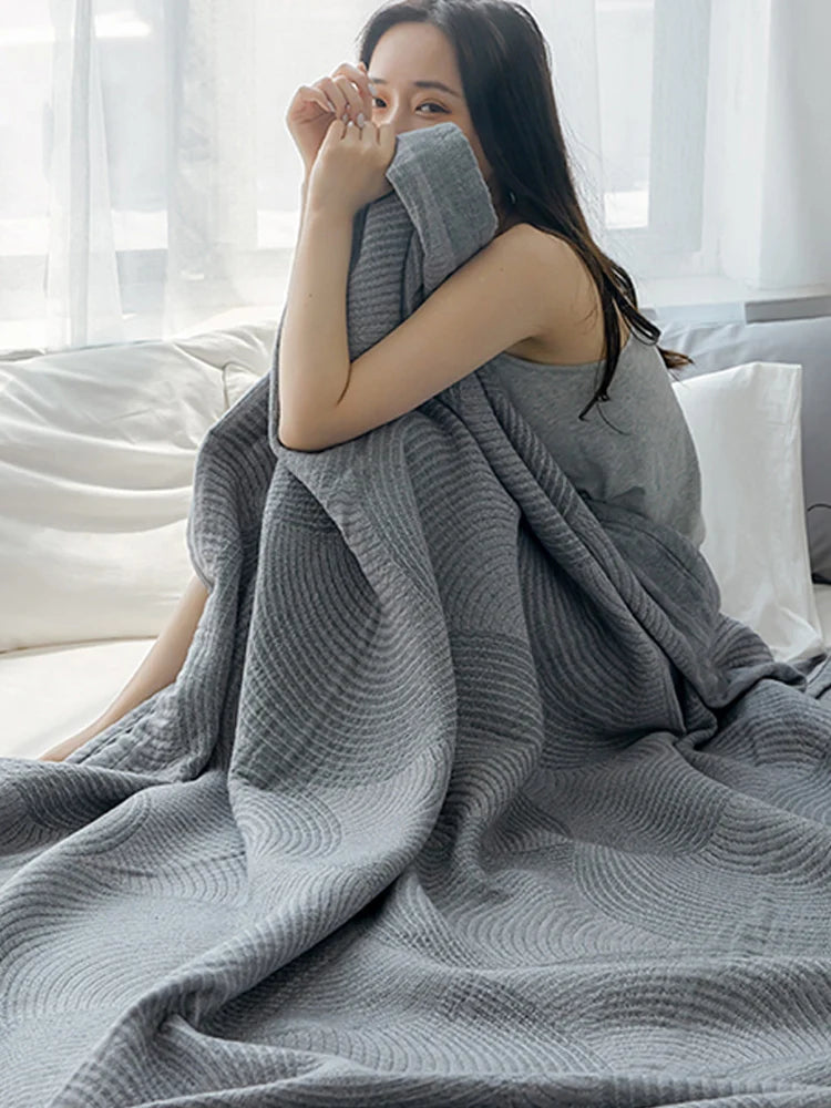 Cotton Muslin Summer Blanket Lightweight Throw 4-Layer Gauze Bedspread for Couch Sofa Bed Queen King Size 59×79 or 79×90 Inch | Lonoma
