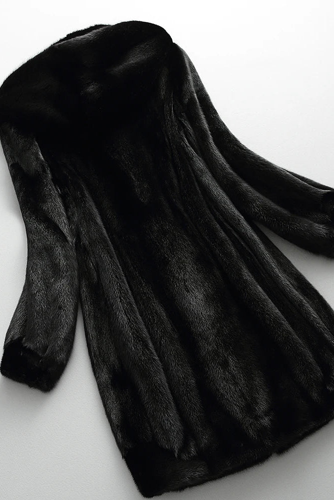 Women's Hooded Faux Fur Coat in Black — Elegant Long Outerwear for Winter | Koossa