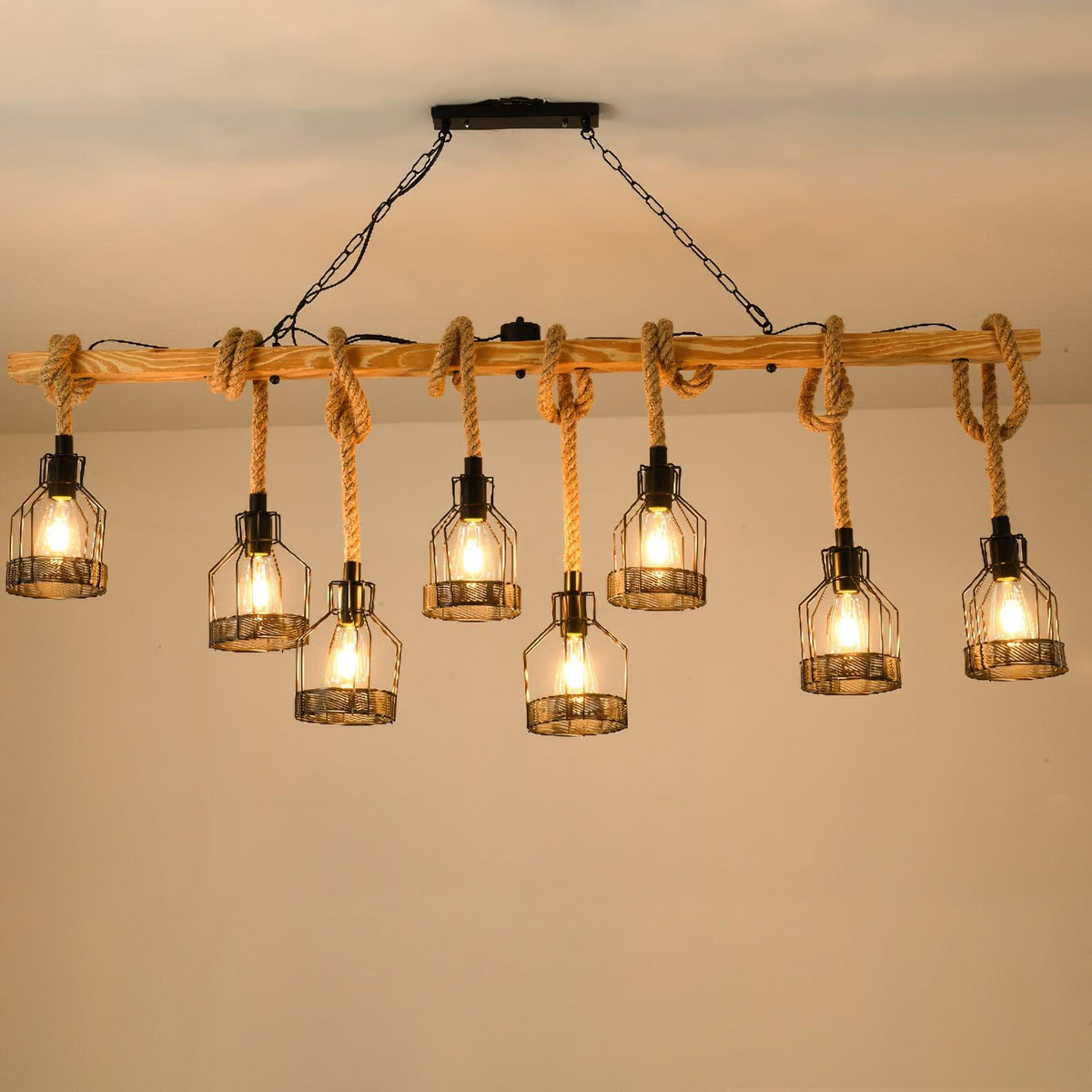 Industrial Rope Pendant Light Hemp Multi-Head Chandelier Farmhouse Vintage Hanging Fixture Rustic Ceiling Lighting for Kitchen Island | Lonoma