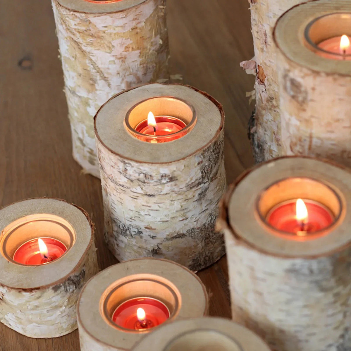 Birch Wood Tealight Candle Holder with Glass Insert – Natural Log Candleholder for Dining Table Centerpiece & Living Room Decor | Lonoma