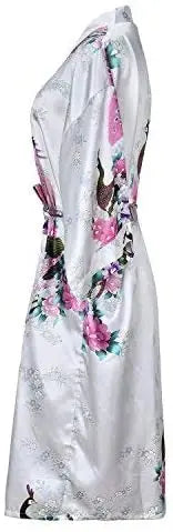 Satin Kimono Robe for Women Short Sleeve Floral Wrap Loungewear Sleepwear Wedding Bridal Party Getting Ready Dressing Gown | Lonoma
