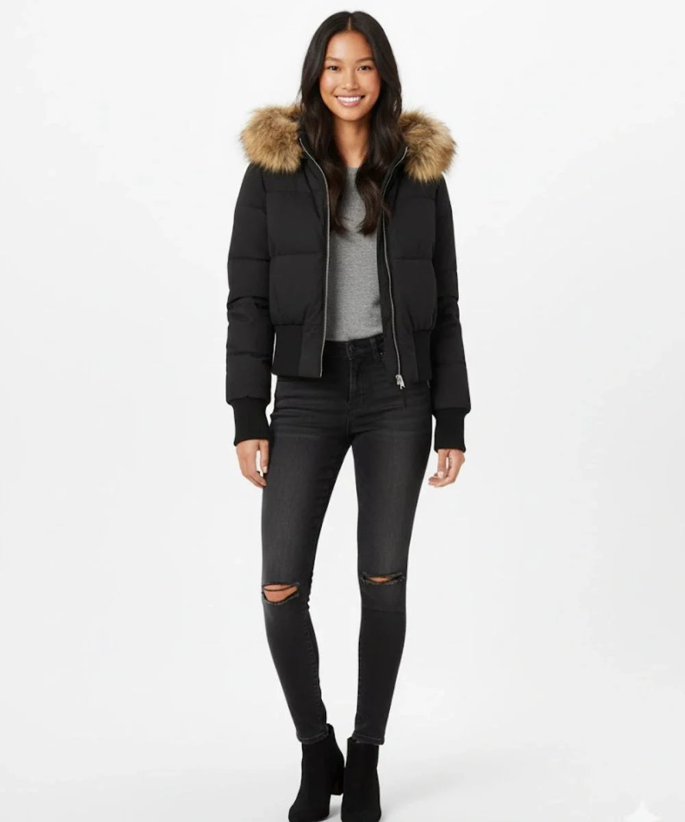 Women's Quilted Winter Puffer Jacket with Detachable Faux Fur Hood — Insulated Warm Coat for Autumn & Winter | Koossa