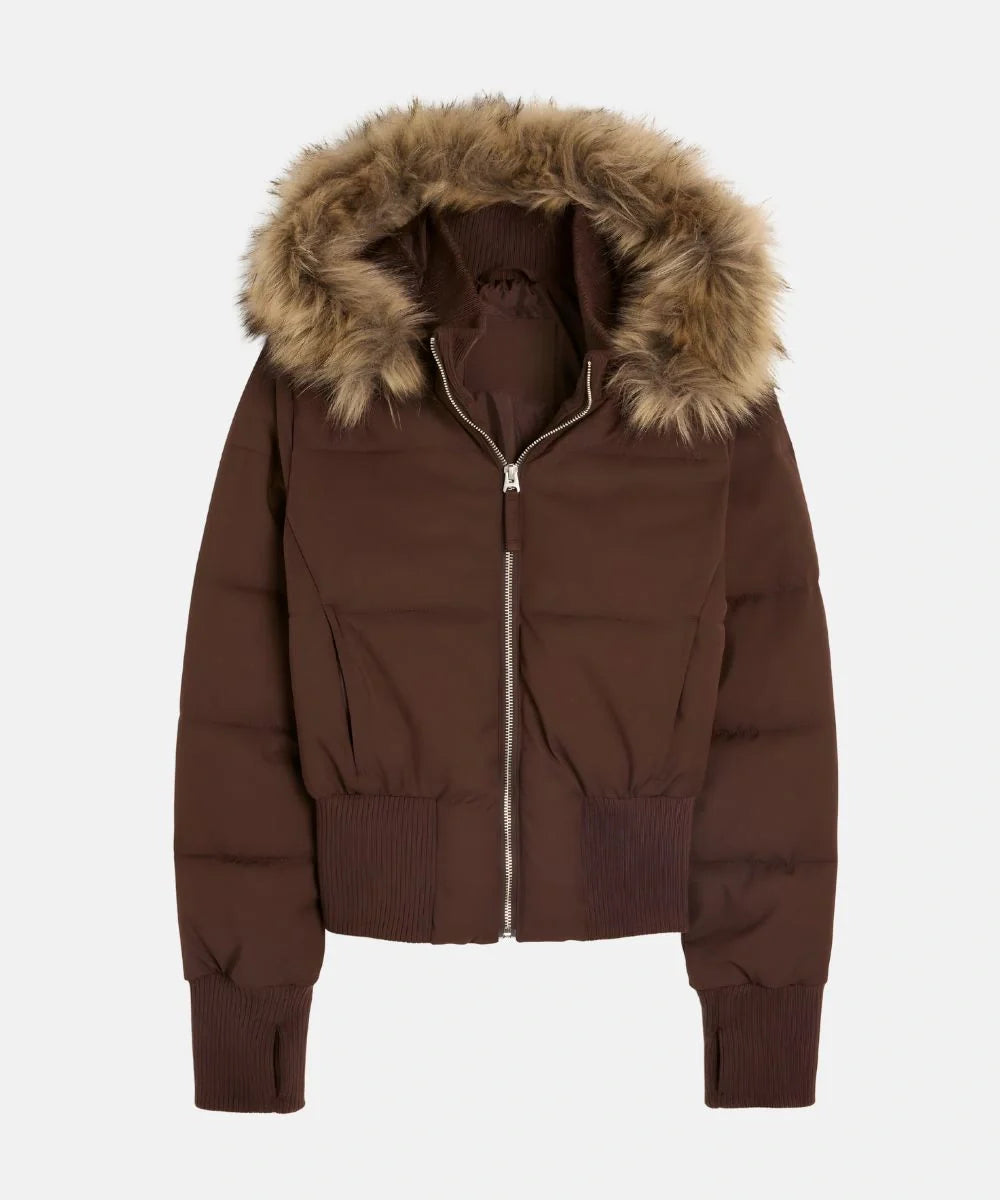 Women's Quilted Winter Puffer Jacket with Detachable Faux Fur Hood — Insulated Warm Coat for Autumn & Winter | Koossa