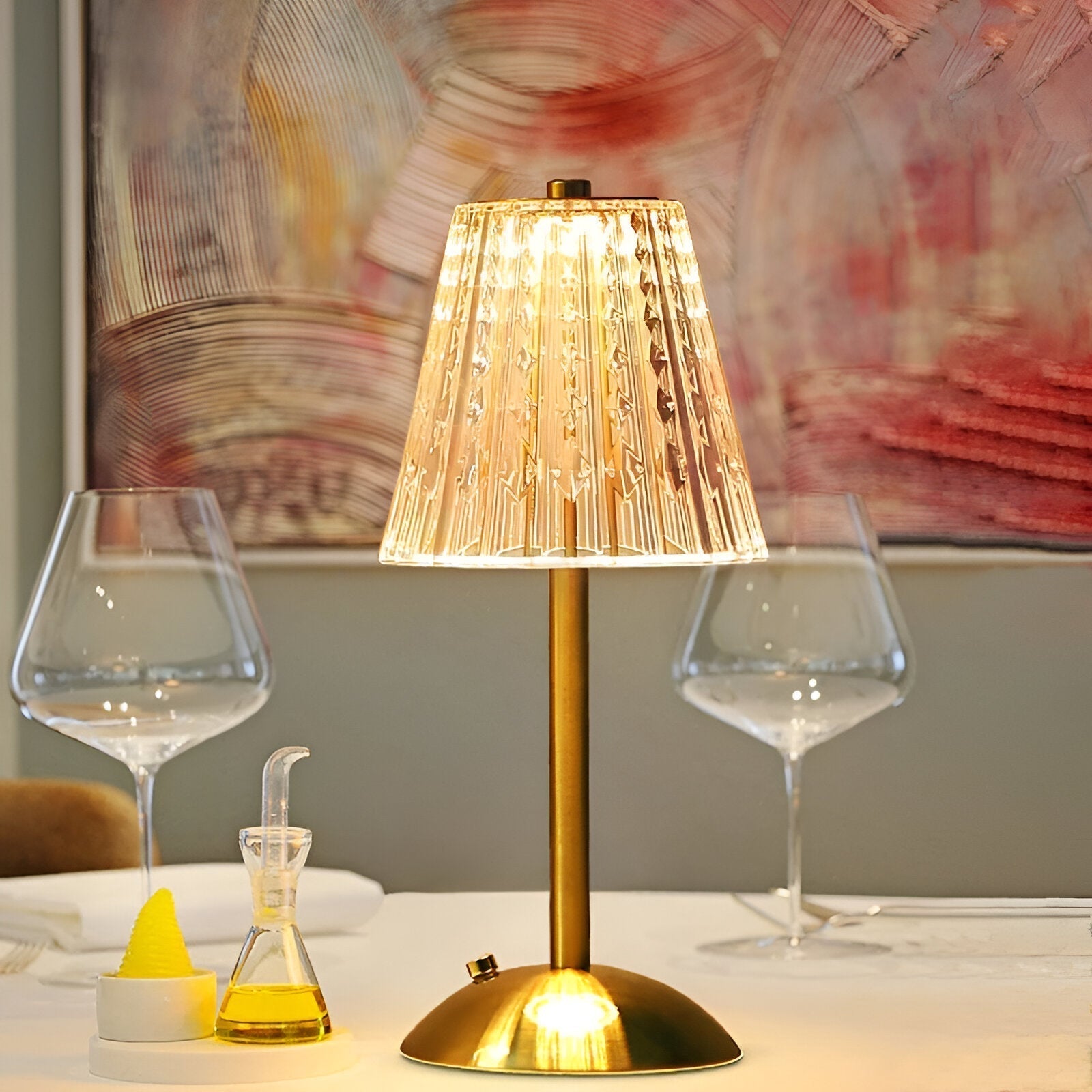 Lampe nomade rechargeable en verre et métal – Trois teintes ajustables tactiles pour table salon et chevet | Koossa