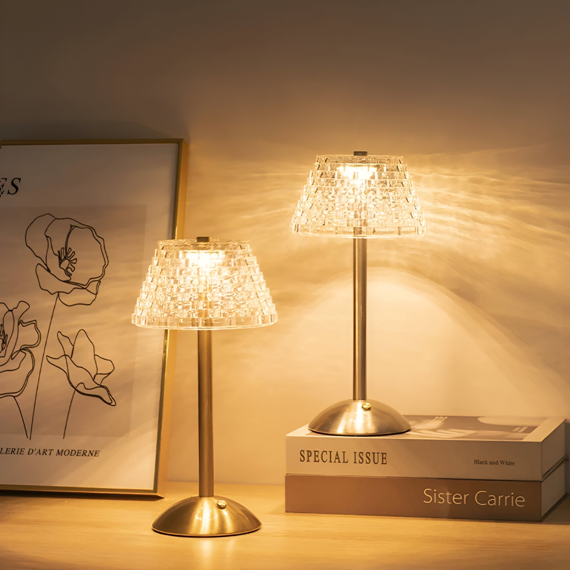 Lampe nomade rechargeable en verre et métal – Trois teintes ajustables tactiles pour table salon et chevet | Koossa