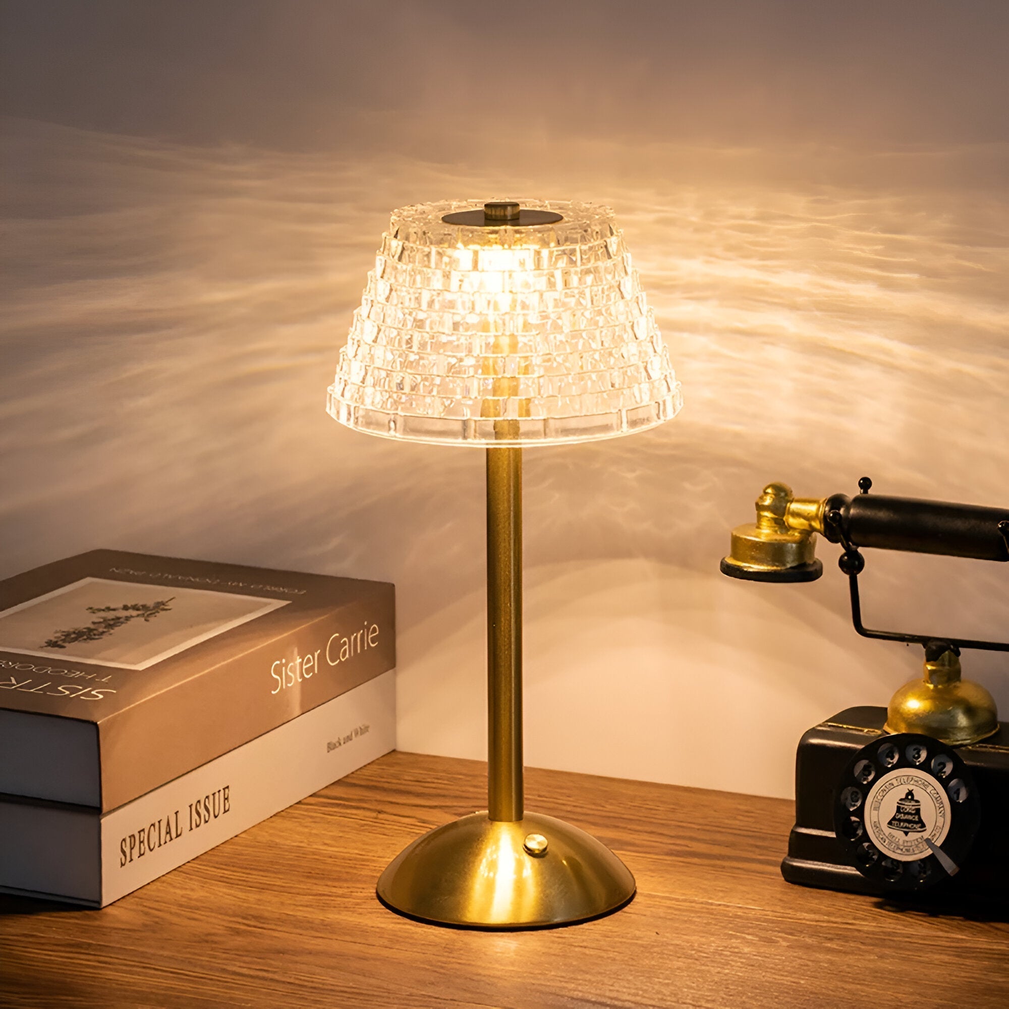 Lampe nomade rechargeable en verre et métal – Trois teintes ajustables tactiles pour table salon et chevet | Koossa