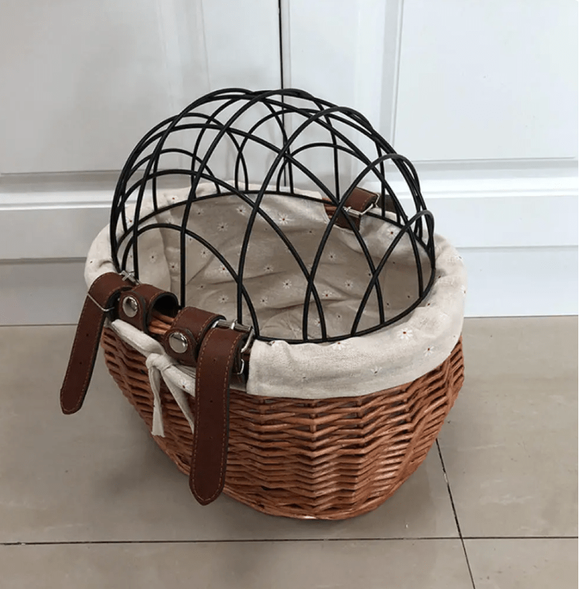 Dog Bike Basket Wicker Front Mount Waterproof Small Pet Carrier Handlebar Cage Lid | Koossa