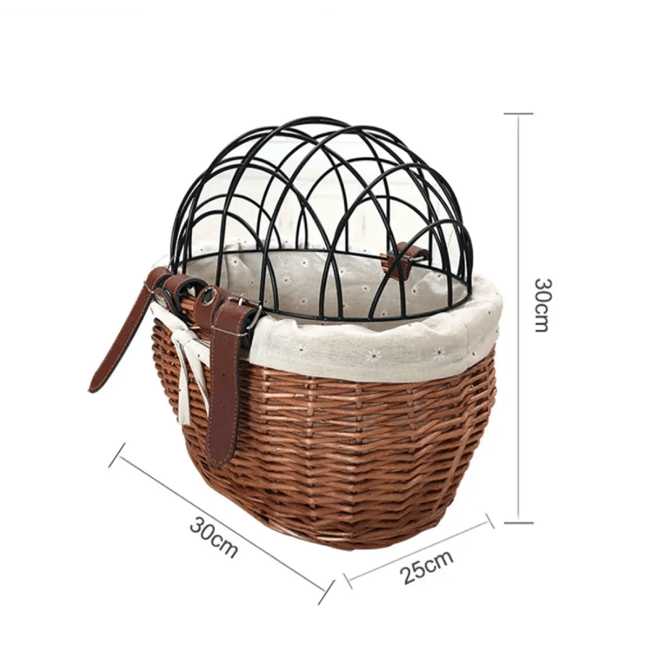 Dog Bike Basket Wicker Front Mount Waterproof Small Pet Carrier Handlebar Cage Lid | Koossa